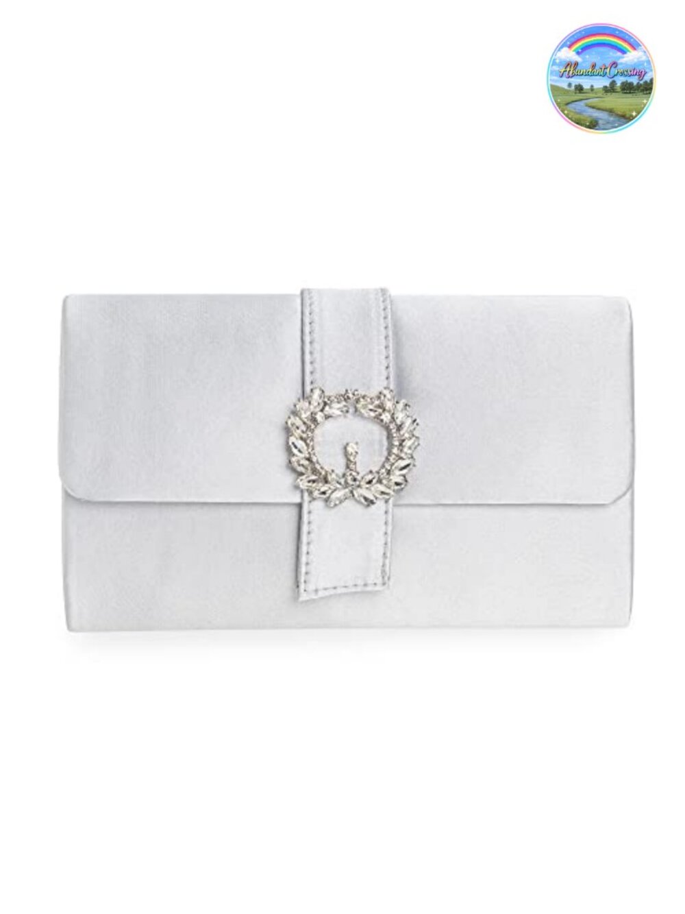 Satin Beaded Evening Clutch Purse Crystal Brooch Formal Party Handbag
